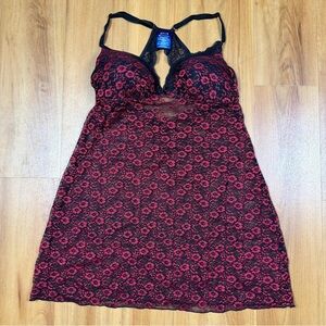 APT 9 Lace Babydoll Lingerie Black Red Floral Padded Sheer Size M‎ Sexy